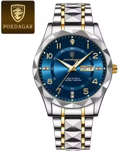 Men's Luxury Quartz Watch – Waterproof, Luminous, Day & Date Display, Stainless Steel Strap