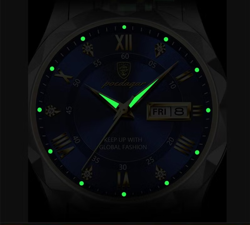 Elegant Men's Dual-Tone Wristwatch – Royal Blue Dial with Day & Date Display