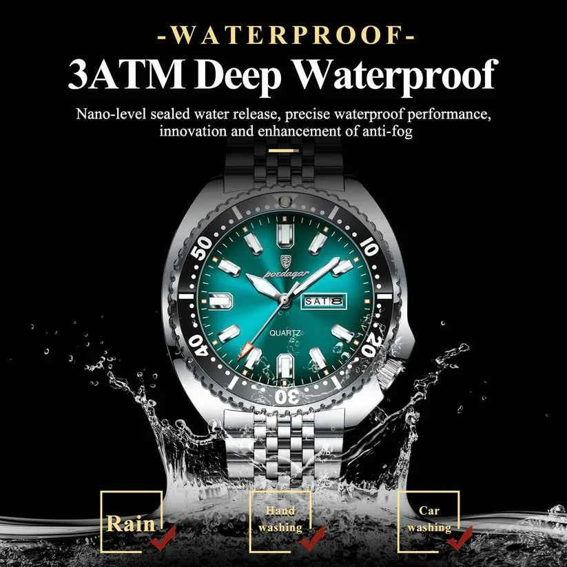 POEDAGAR Ocean Legacy Watch Men Stainless Steel