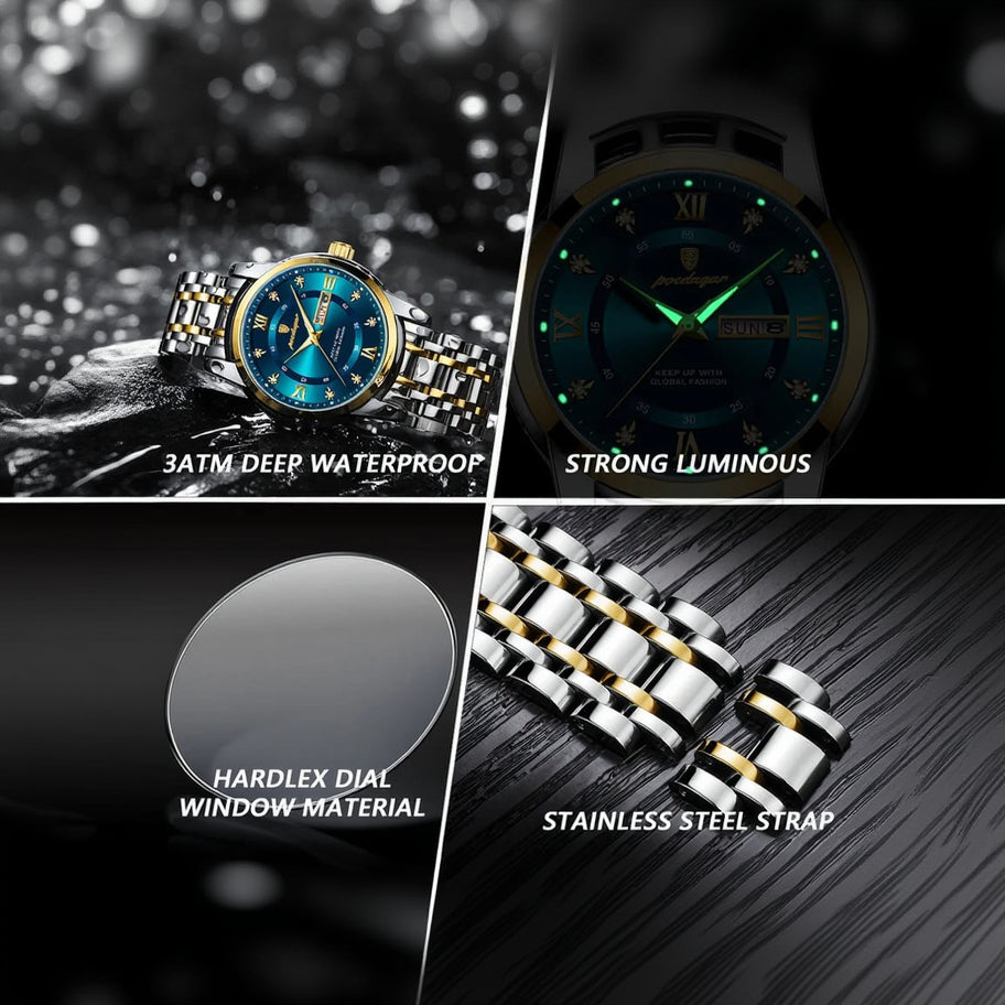 POEDAGAR Executive Watch Men Luminous Day Date 8 Colors