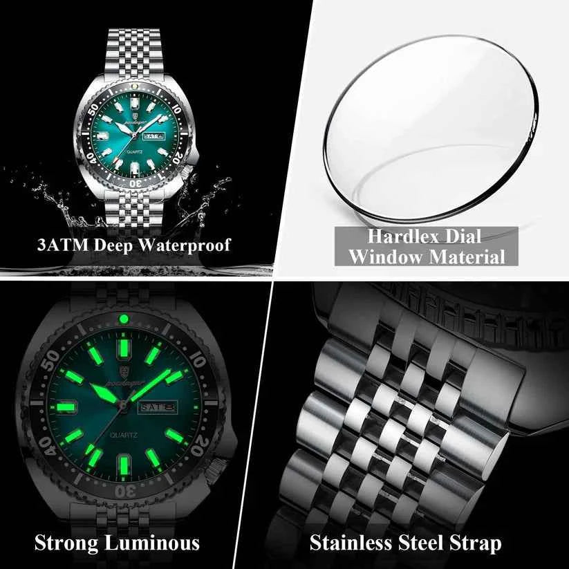 POEDAGAR Ocean Legacy Watch Men Stainless Steel