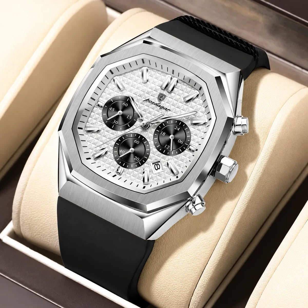 POEDAGAR Velocity Sport Watch Men Silicone Chronograph 3 Colors