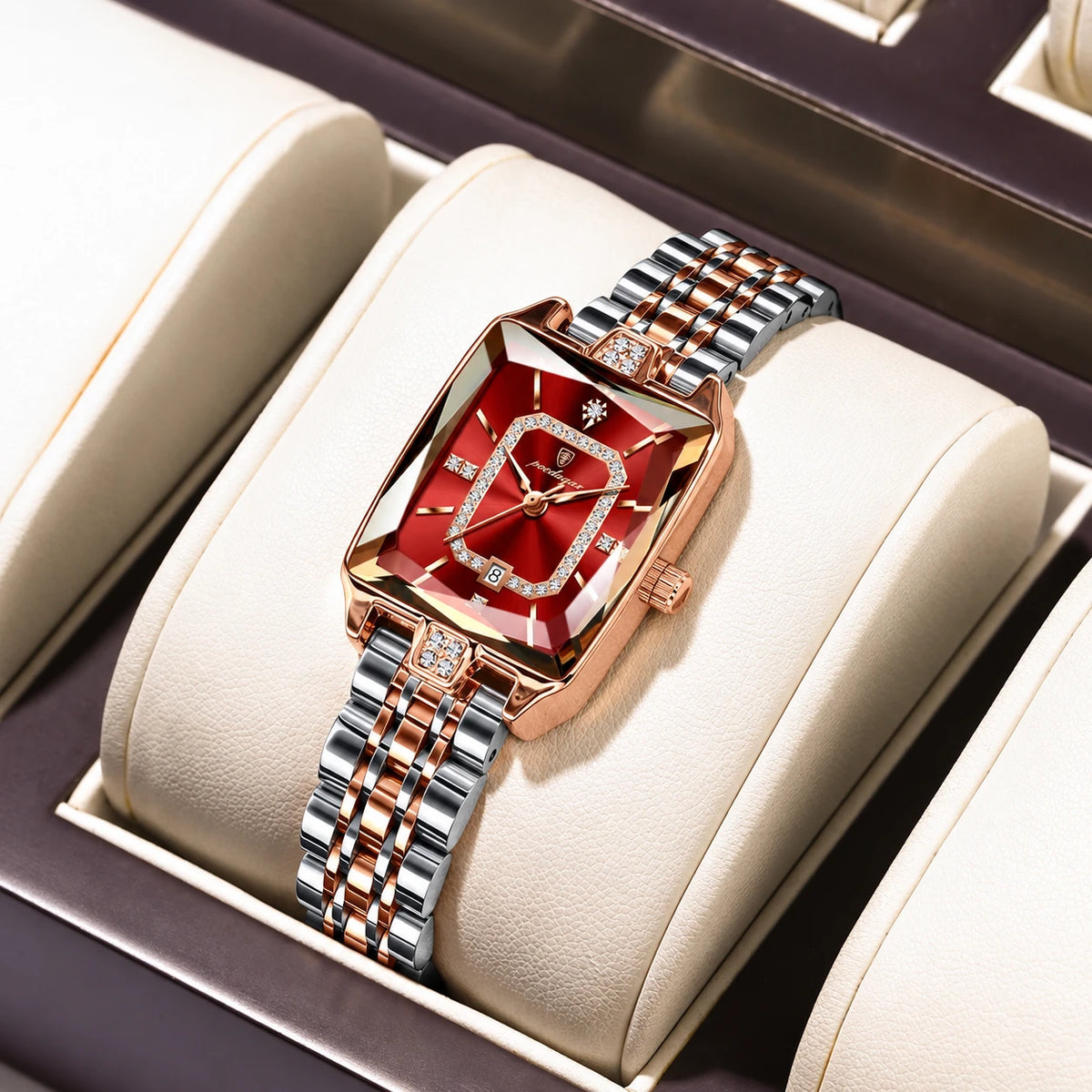 POEDAGAR Elegance Ladies Watch Women Ruby Red Dial Rose Gold