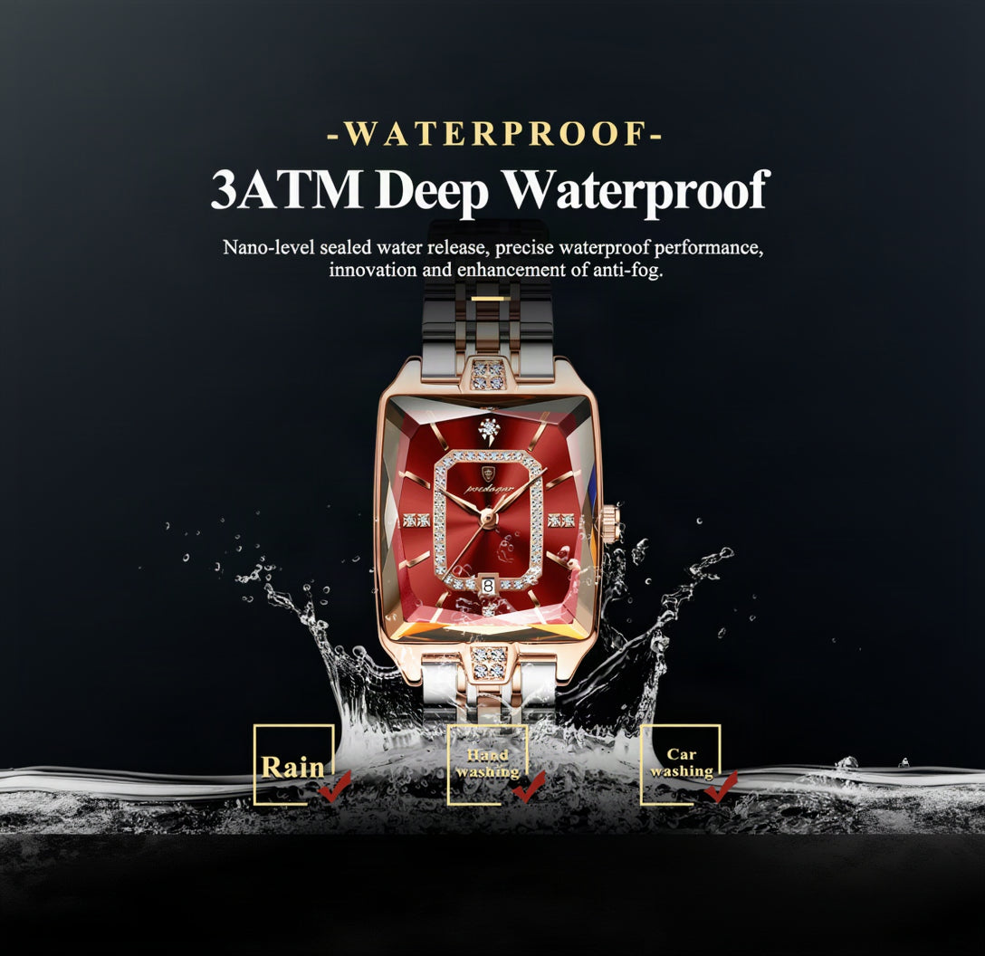 POEDAGAR Elegance Ladies Watch Women Ruby Red Dial Rose Gold