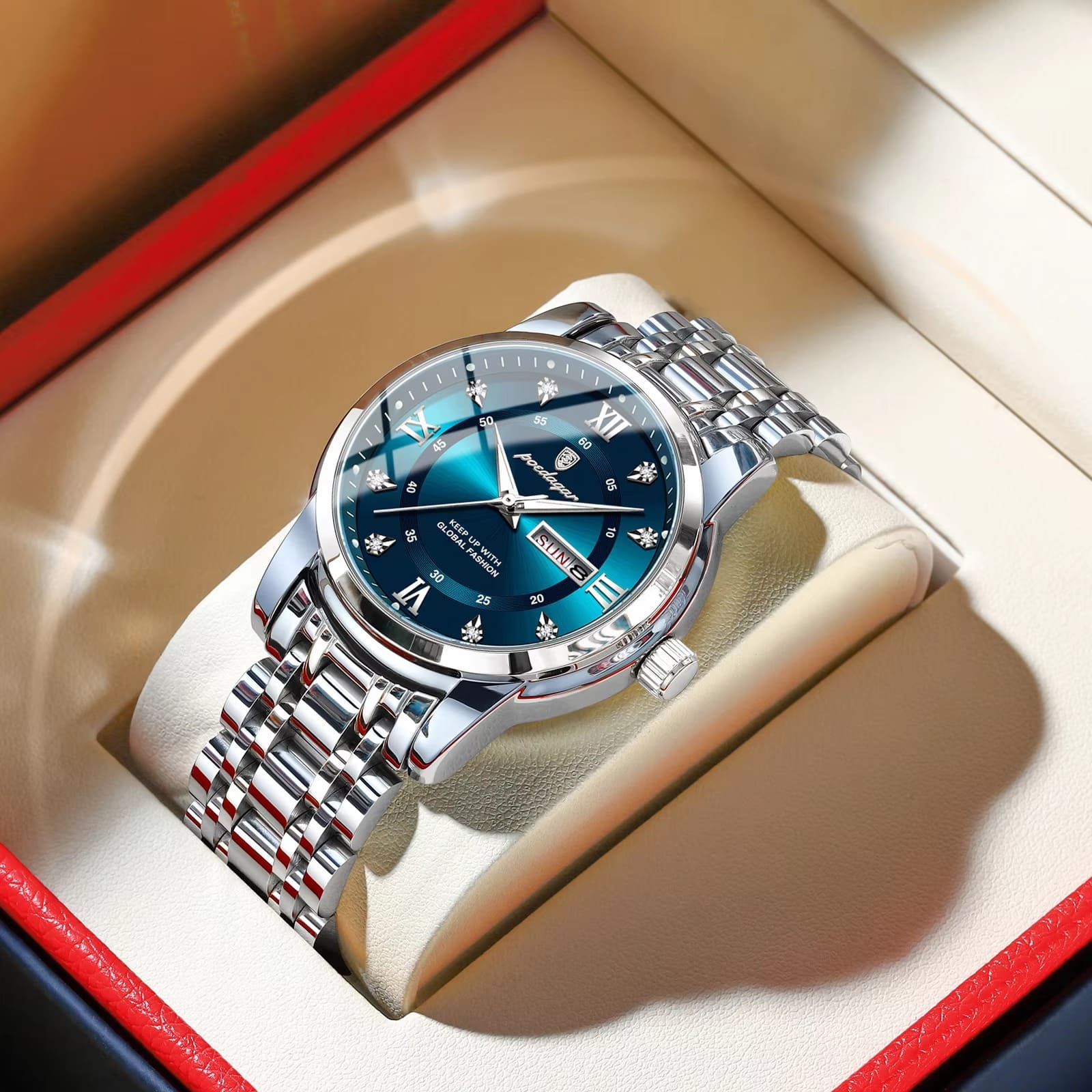 POEDAGAR Executive Watch Men Luminous Day Date 8 Colors