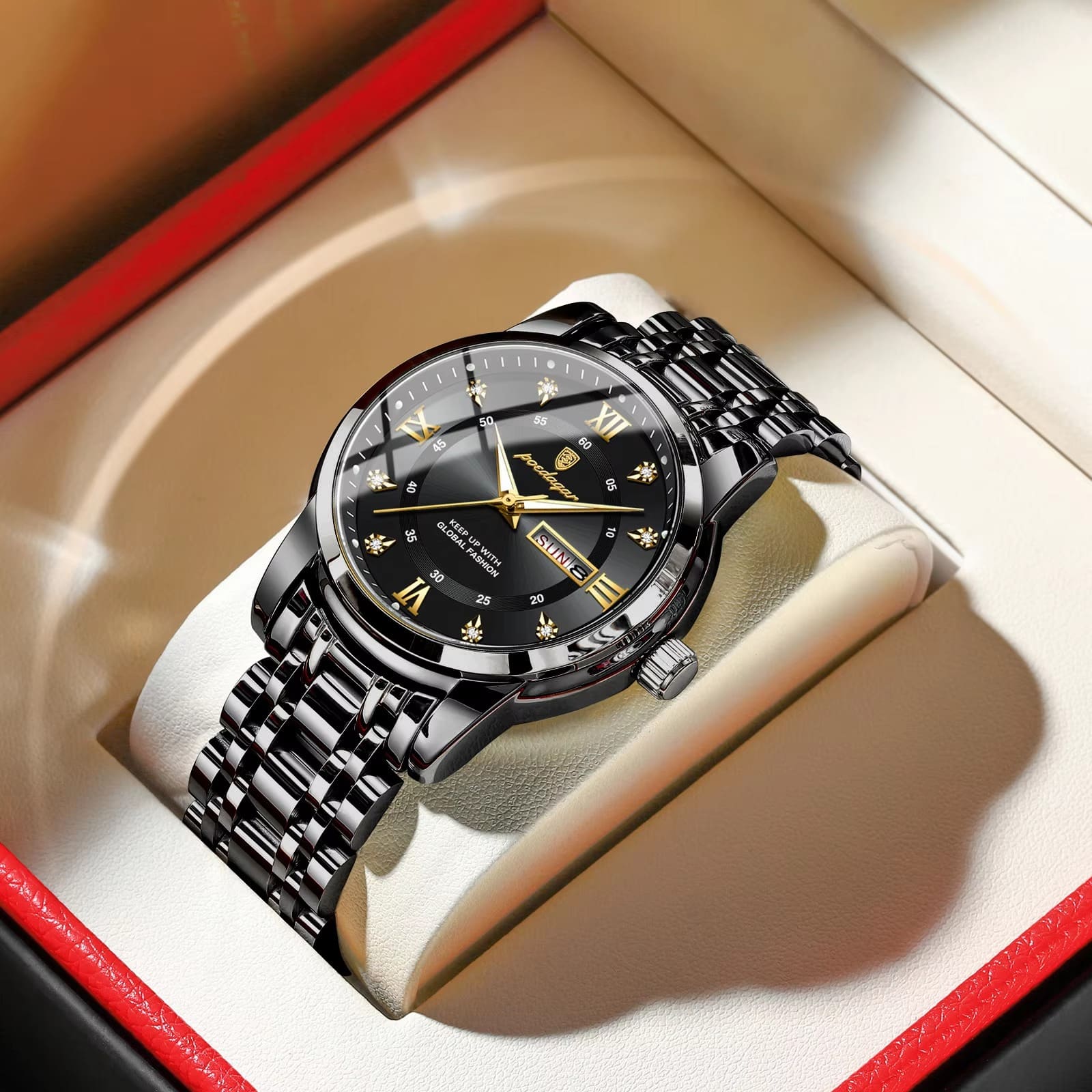 POEDAGAR Executive Watch Men Luminous Day Date 8 Colors