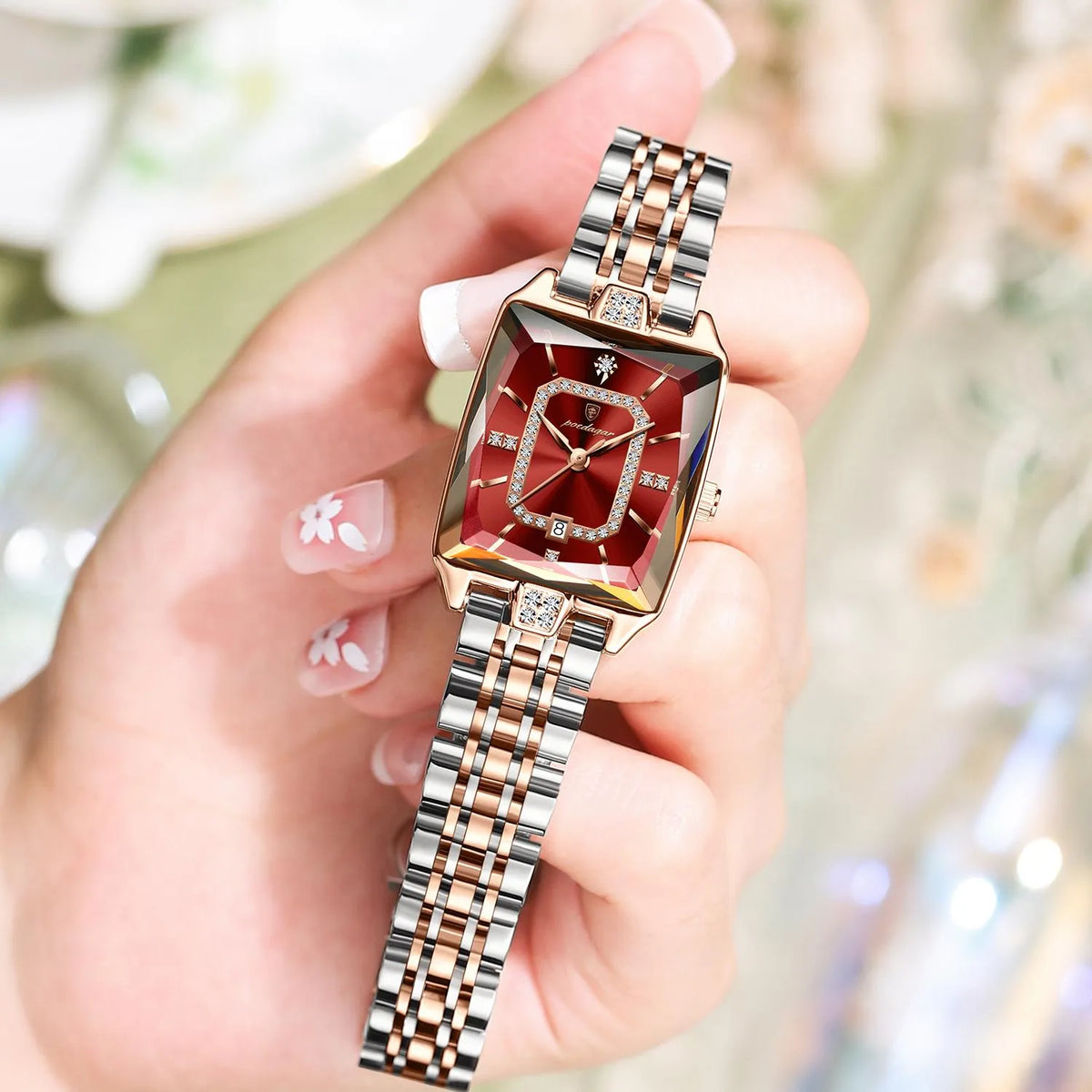 POEDAGAR Elegance Ladies Watch Women Ruby Red Dial Rose Gold