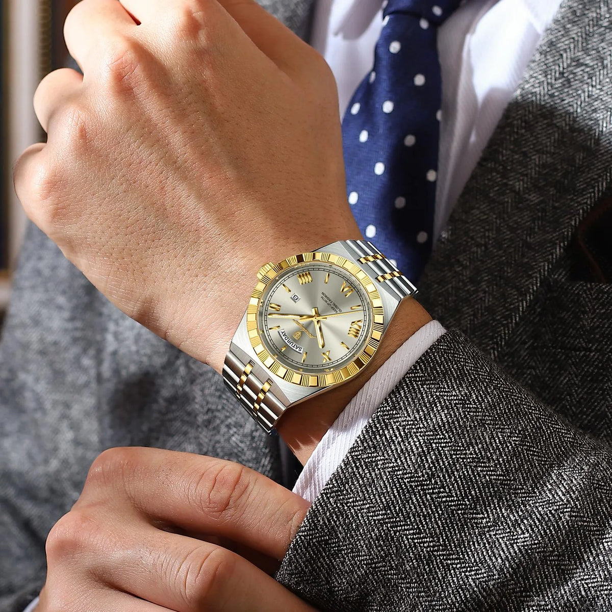 POEDAGAR Sovereign Watch Men Steel Day Date Luminous 3 Colors