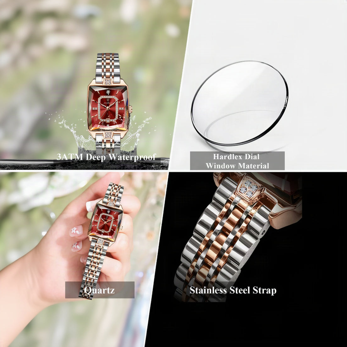 POEDAGAR Elegance Ladies Watch Women Ruby Red Dial Rose Gold
