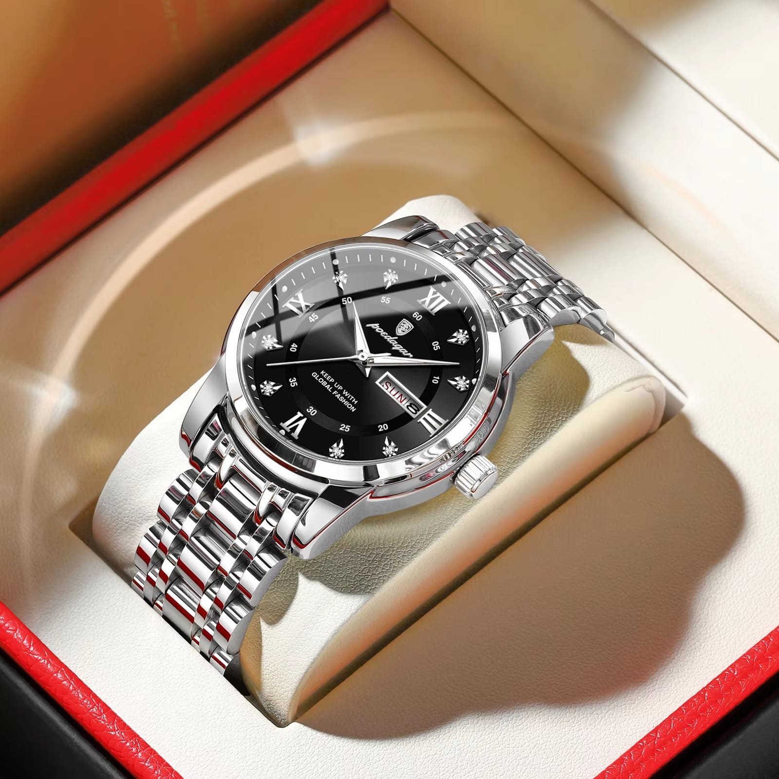 POEDAGAR Executive Watch Men Luminous Day Date 8 Colors