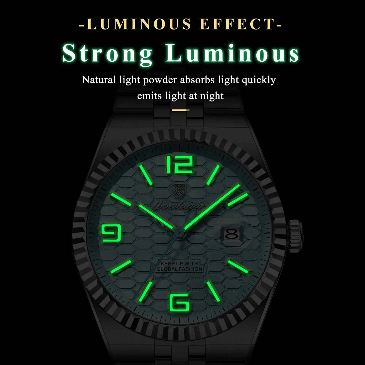 POEDAGAR Crown Watch Men Steel Honeycomb Dial Date Luminous