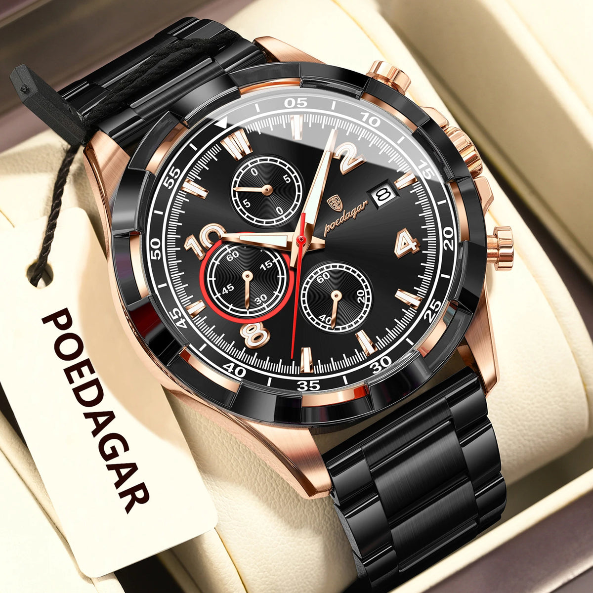 POEDAGAR 685 Magnate Rose Gold Chronograph Watch Men - Main