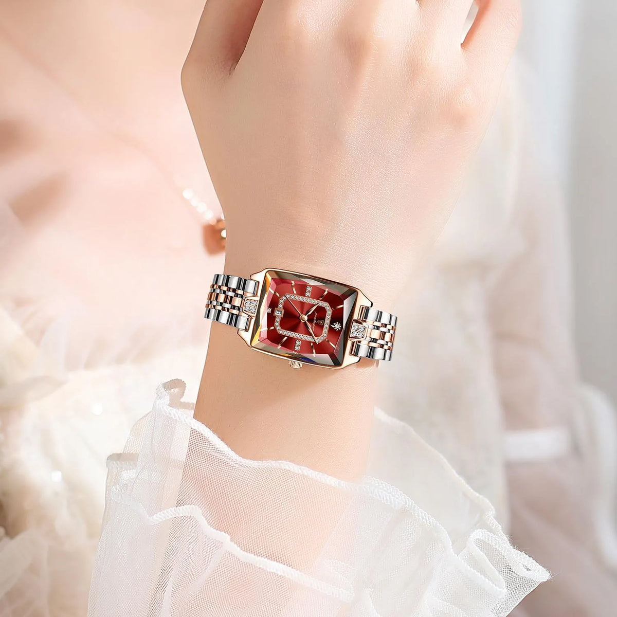 POEDAGAR Elegance Ladies Watch Women Ruby Red Dial Rose Gold