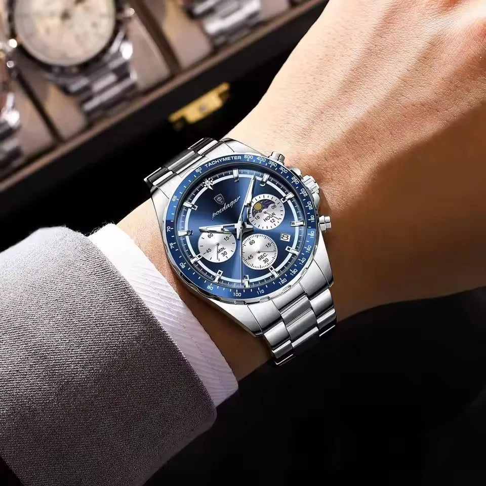 POEDAGAR 879 Steel Chronograph - Angle View