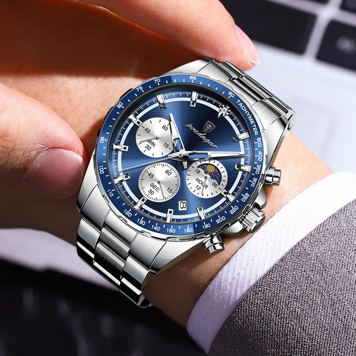 POEDAGAR 879 Prestige Steel Chronograph Watch Men - Main