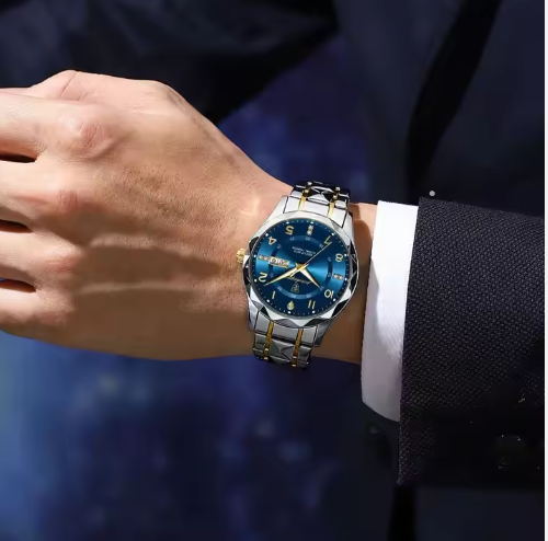 Men's Luxury Quartz Watch – Waterproof, Luminous, Day & Date Display, Stainless Steel Strap