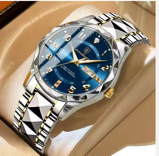 Men's Luxury Quartz Watch – Waterproof, Luminous, Day & Date Display, Stainless Steel Strap