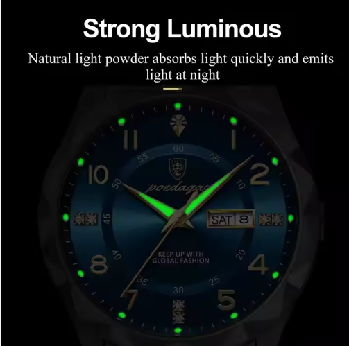 Men's Luxury Quartz Watch – Waterproof, Luminous, Day & Date Display, Stainless Steel Strap