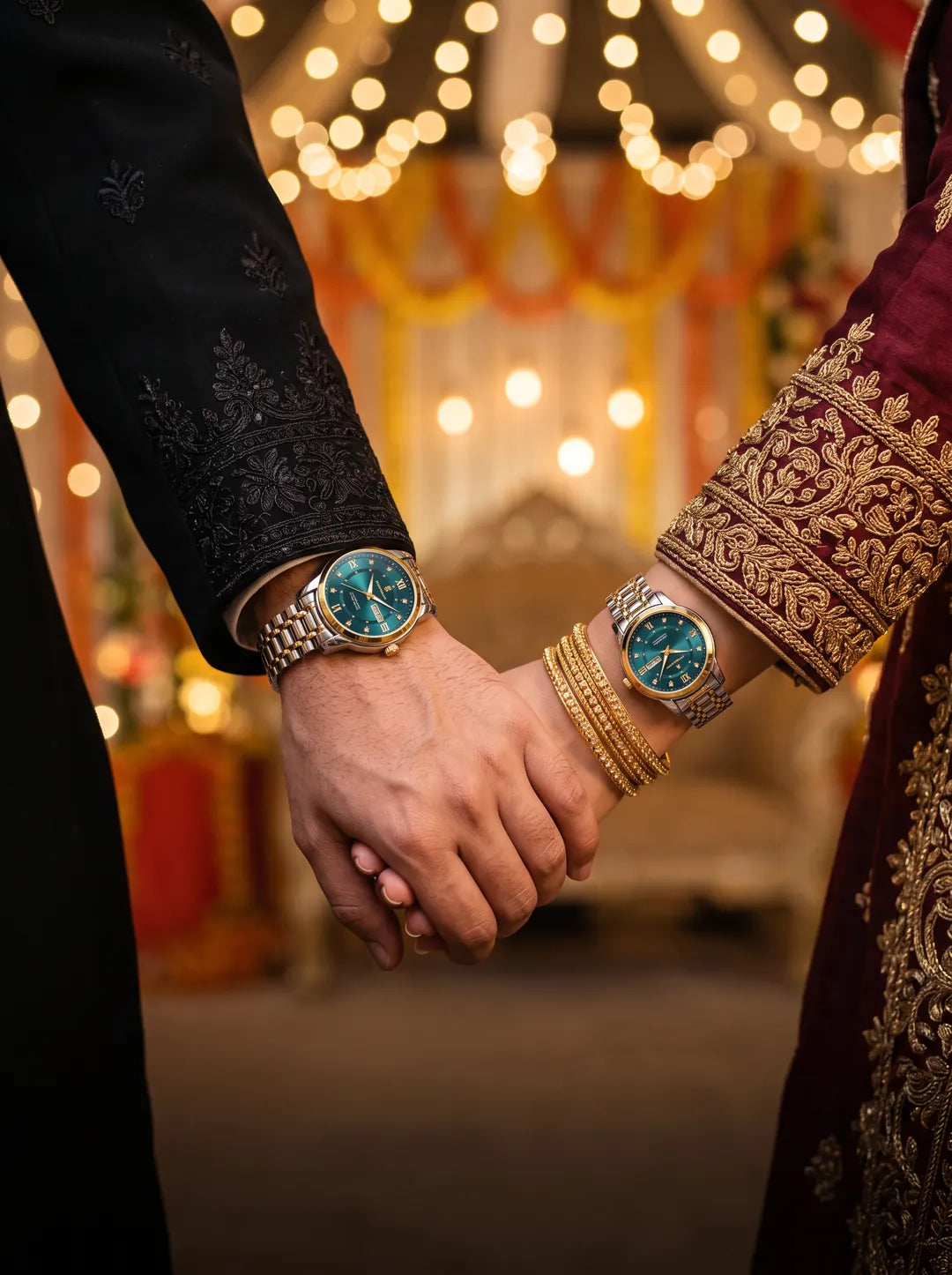 Couple wearing matching POEDAGAR watches - For Couples