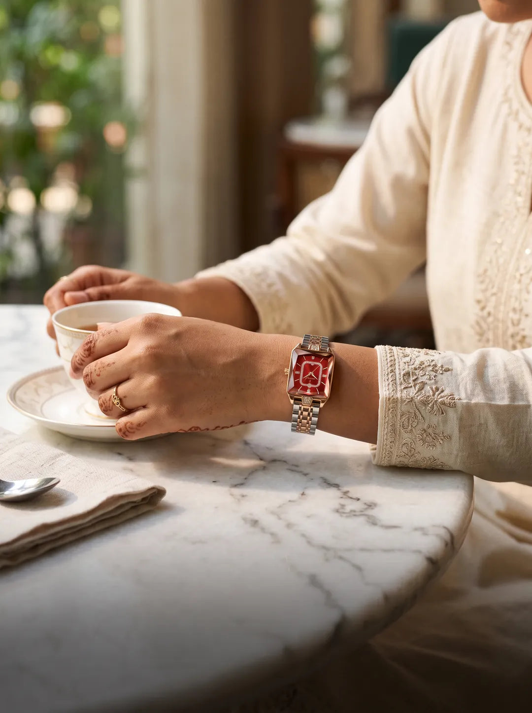 Ladies watch with red dial on wrist - For Her