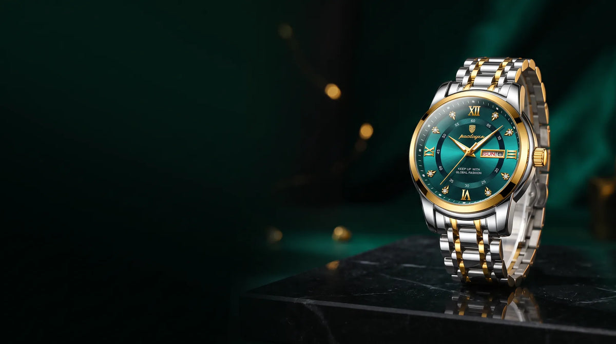 POEDAGAR 936 Royal Green men watch with day date