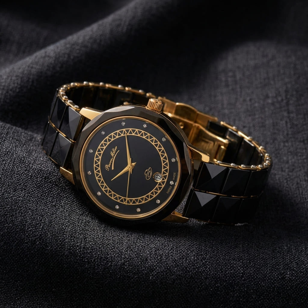 Elegant Black & Gold Designer Watch for Men