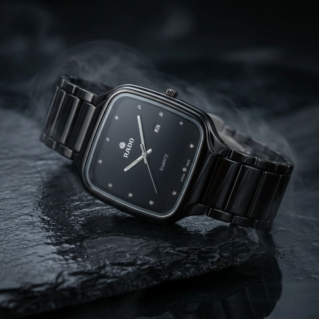 Rado Swiss Black Ceramic Square Watch Men