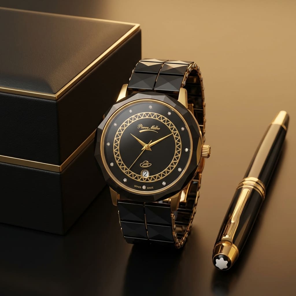 Elegant Black & Gold Designer Watch for Men