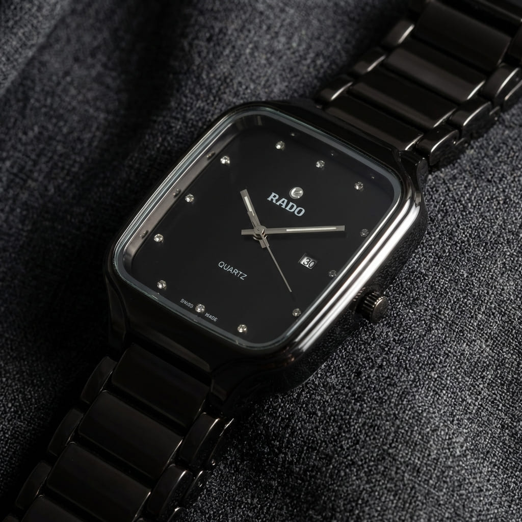 Rado Swiss Black Ceramic Square Watch Men