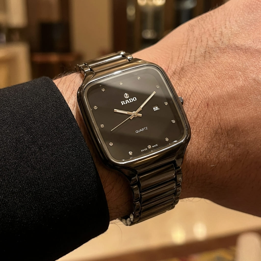 Rado Swiss Black Ceramic Square Watch Men